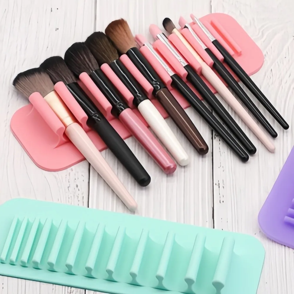 Soft Silicone Brush Drying Rack Wall Mounted Solid Color Makeup Brush Cleaner Suction Cup Cosmetic Tools Bathroom Organization