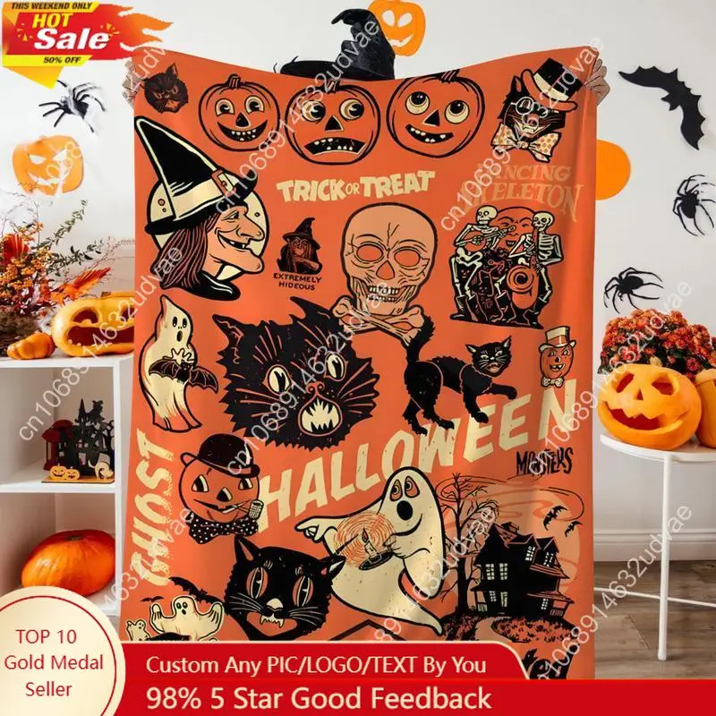 

1pc retro style Halloween blanket suitable for sofas beds cars rooms offices camping exquisite gift blankets Custom blankets