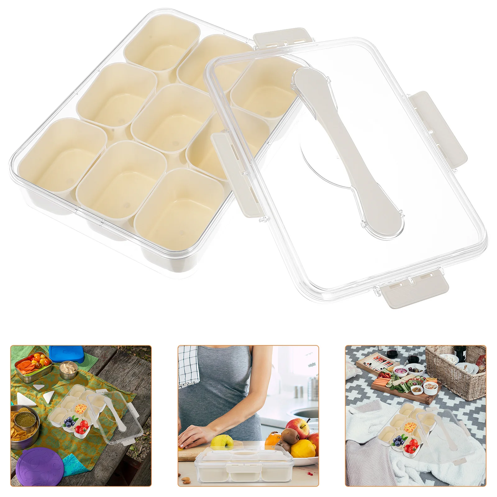 

Divided Snack Storage Box Plastic 9-Compartment Lid Dustproof Household Dried Fruit Candy Nuts Container Food Organizer