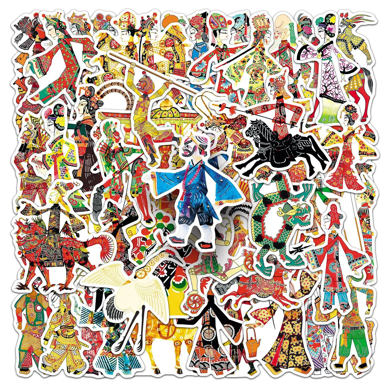 50-Pack Traditional Chinese Shadow Play Stickers Waterproof Decorations for Guitars Luggage Refrigerators Notebooks Stationery