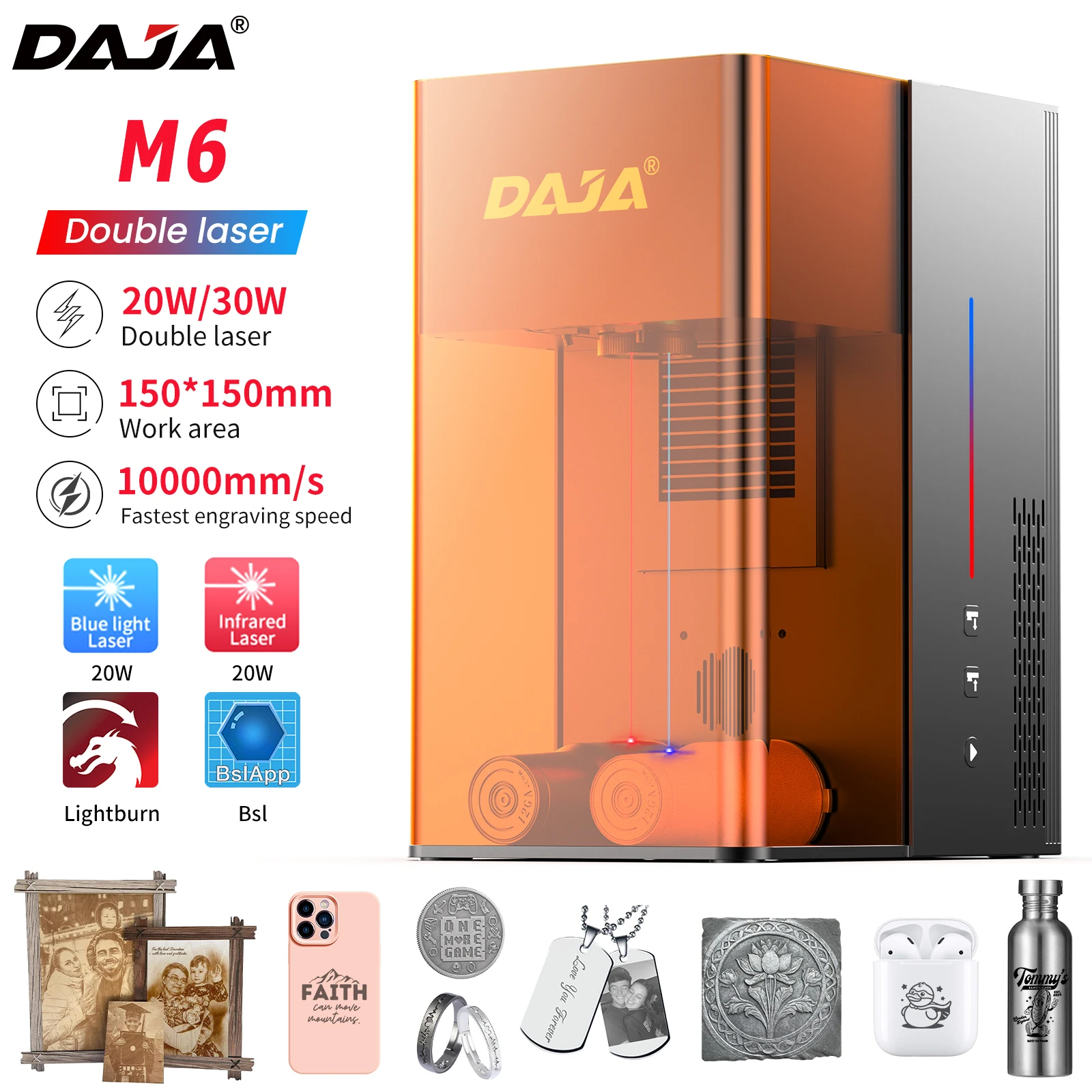 DAJA M6 Laser Engraving Machine Dual Laser CNC Multifunction Fiber Engraver Engrave All Materials for Mobile Phone Computer