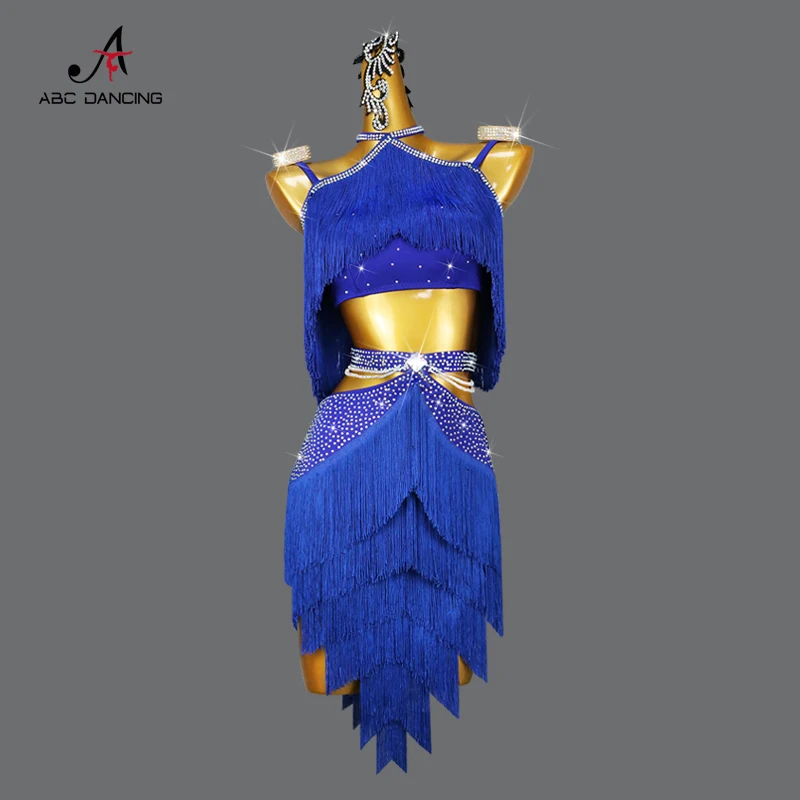 Blue Latin Dance Dress Women Ballroom Costume Party Stage Clothes Competition Evening 2024 Sexy Dancewear Line Skirt Sports Suit