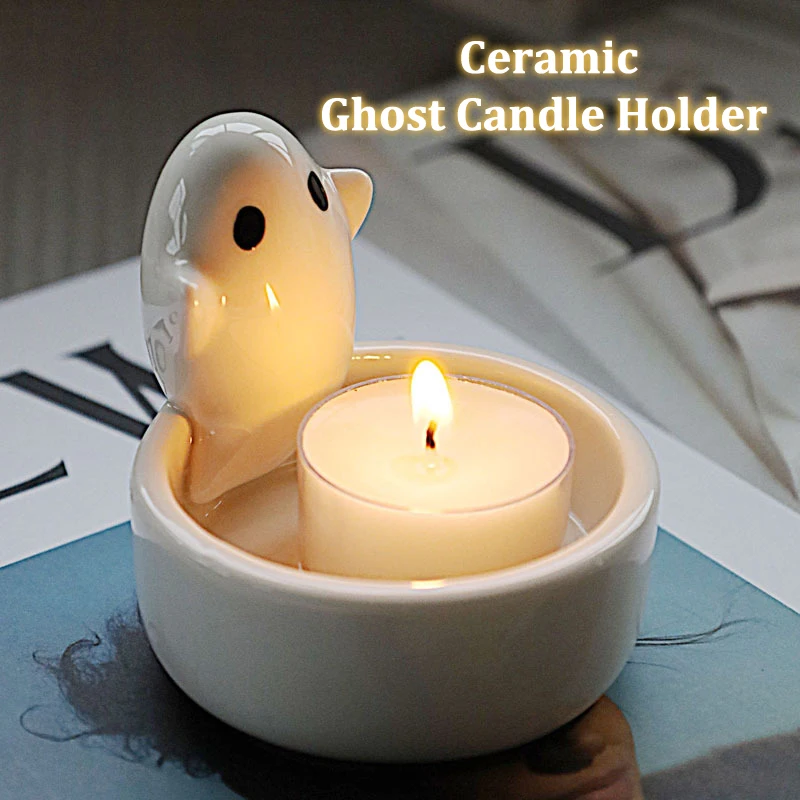 

Ceramics Ghost Candle Holder Ghost Candlestick Scented Candle Desktop Ornaments Heat Resistant Crafts Festival Gifts Home Decor