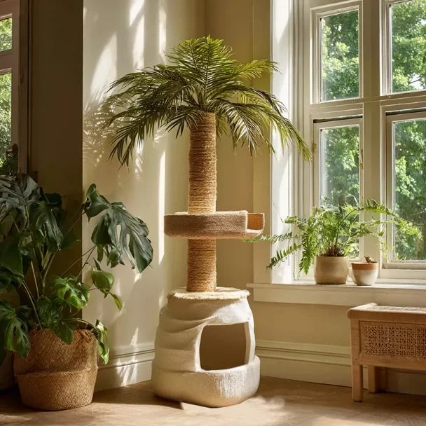 Large Luxury Cat Simulation Plant Tree Cat Climbing Frame Wood Cat House Bed Nest with Sisal Scratch Post