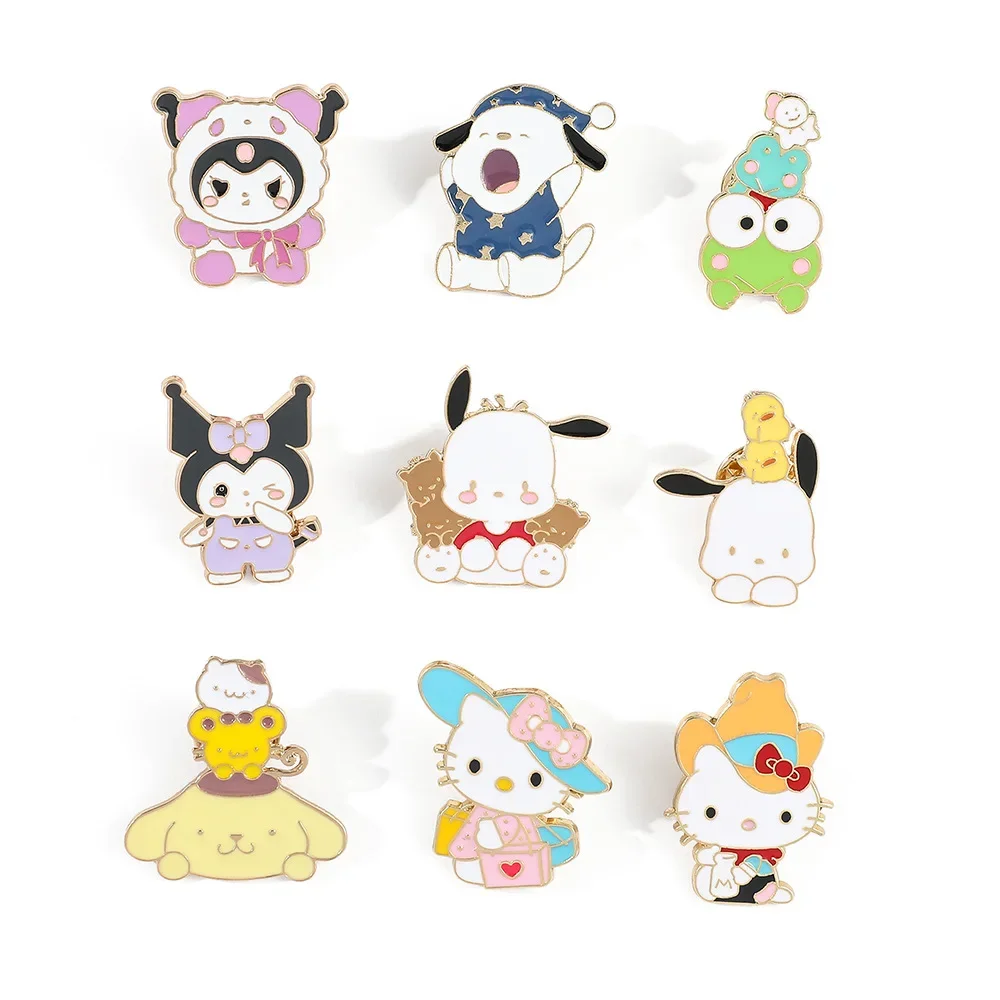 10/30pcs Sanrio Brooch Cartoon Anime Action Figures Hello Kitty Kuromi Melody Brooch Enamel Pins Cute Metal Badge Jewelry Gift