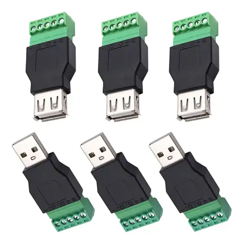 Type A USB 2.0 Solderless Male/Female To Screw Connector Jack Plugs with Shield Adapter for Computer Keyboard Mouse