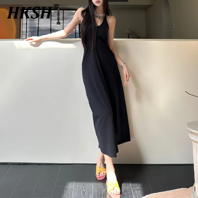 

HKSH Summer New Women's Chic Dark High Street Sexy Fashion Solid Color V-neck Knitted Slimming Sleeveless Long Tank Dress HK5854