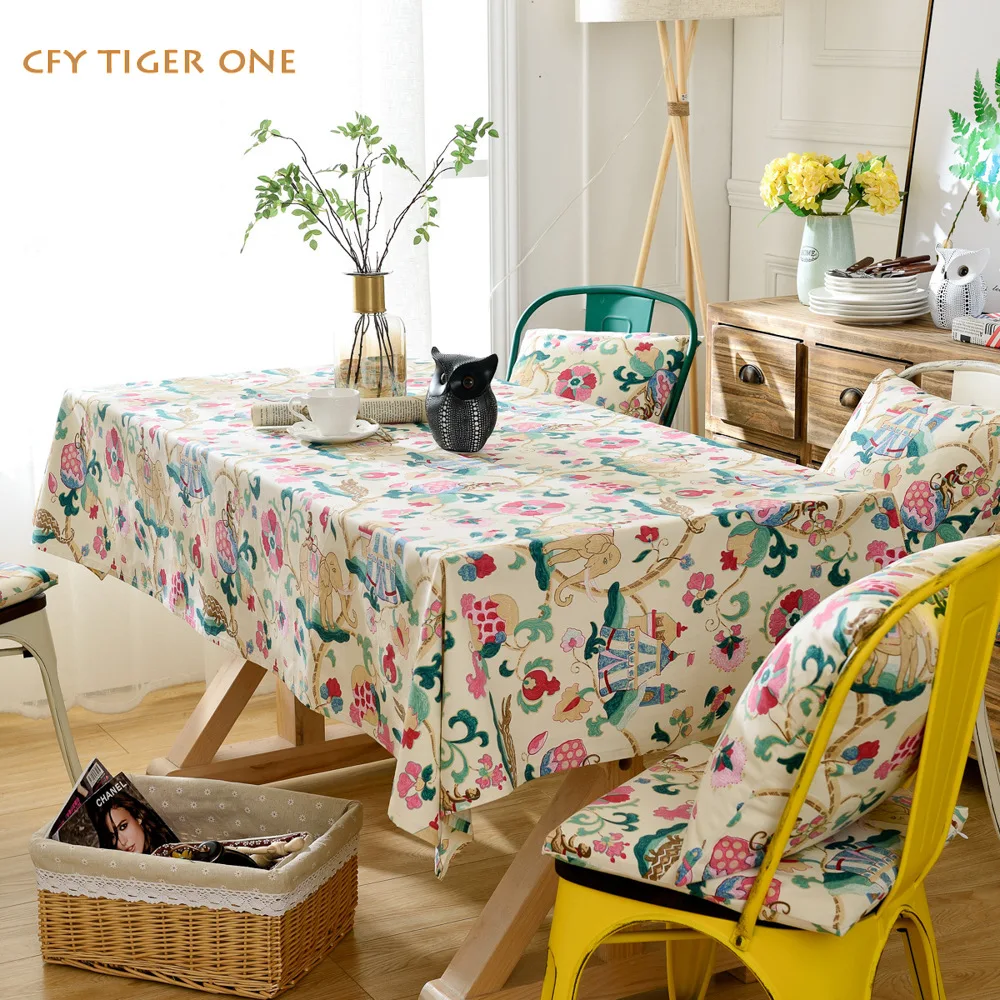 Japanese Floral Cotton Linen Pastoral Floral Tablecloth Antifouling Rectangular Tablecloth Table Cover Kitchen Decoration