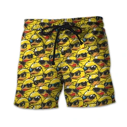 Funny Yellow Duck Graphic Beach Shorts For Men Fashion Summer Vacation 3D Printed Kids Short Pants Casual Loose Swim Trunks
