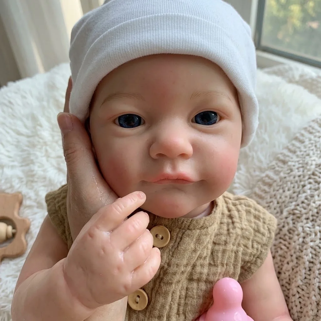 18 Inch Full Body Solid Silicone Reborn Doll August Realistic Newborn Soft Hand painted Washable Art Collection Collectible Gift