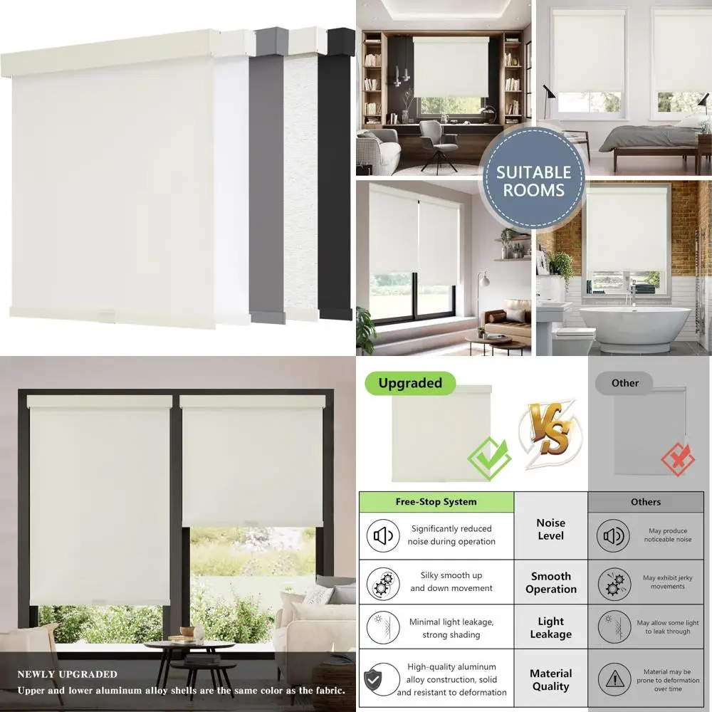 

Cordless Blackout Roller Shades for Windows with Valance, Thermal Insulation, UV Protection, Free-Stop Feature, and Energy-Effic