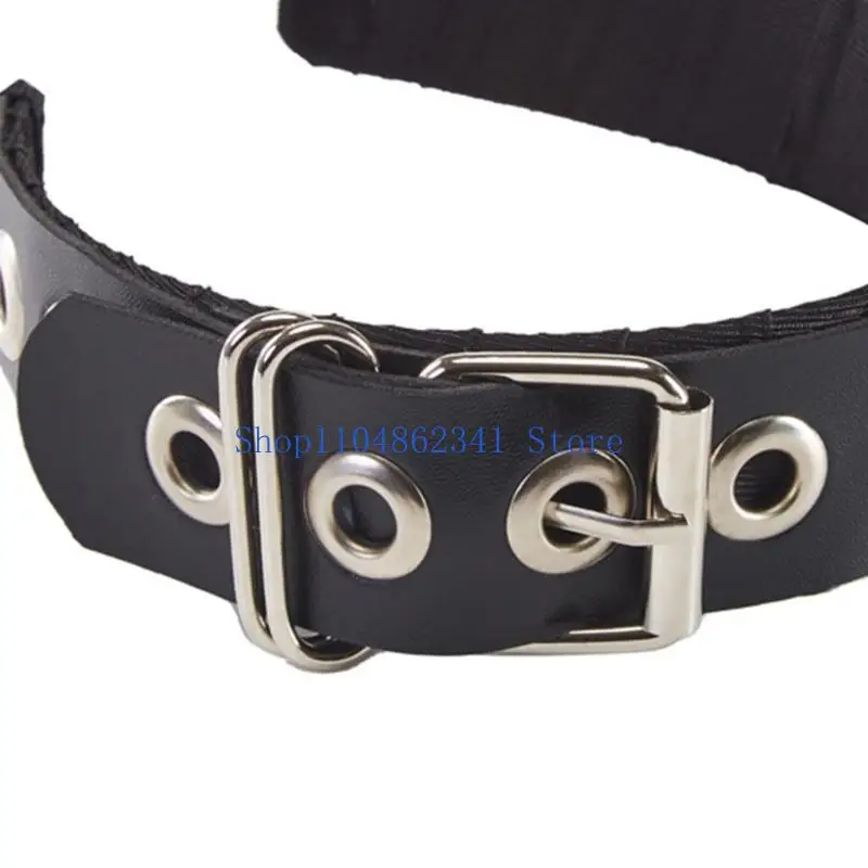 

5asd Rock Headband Leather Buckle Headband Punk Headband PU Leather Headband Gothic