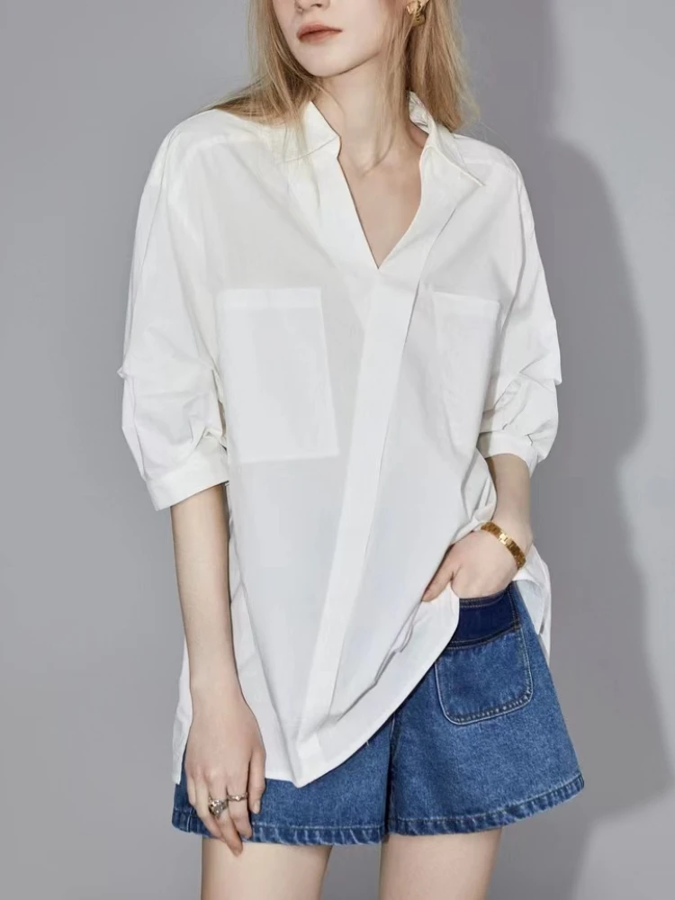 Summer Camisas De Mujer Fashion Solid Blouse for Women ChicTurn Down Collar Casual Blouses Tops Temperament Half Sleeve Shirt