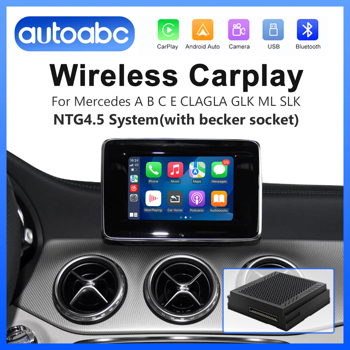 AUTOABC Wireless CarPlay Android Auto لسيارة Mercedes Benz A B C E Class GLA CLA GLK W204 W176 W246 X204 C117 NTG4.5 وحدة Becker #1