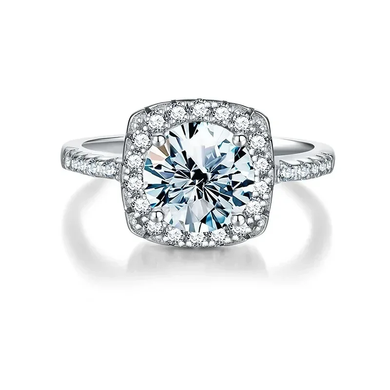 GRA Classic 0.5-1CT Fashion Square Real Moissanite Diamond Engagement Rings For Women Real 925 Sterling Silver Wedding Jewelry - view 6
