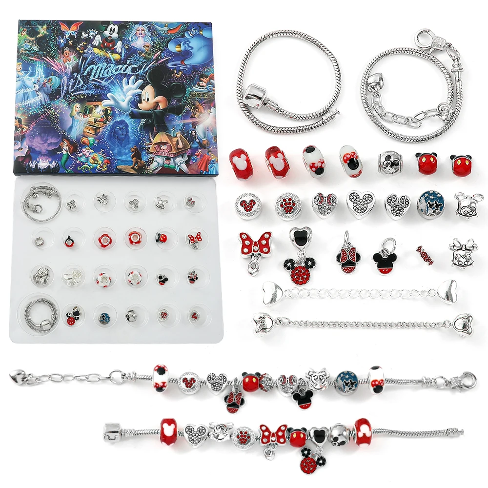 1 piece of Disney series fashion new cute Mickey Mouse, Mickey and Minnie elements handmade DIY beaded jewelry set box