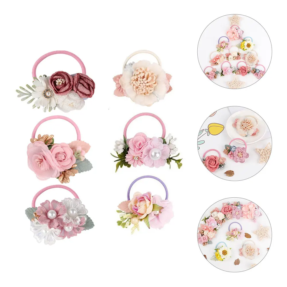 

6Pcs Elastic Flower Hair Ties Baby Hair Bands Soft Comfortable Ponytail Holder for Girls Kids Toddlers Ponytail Holder