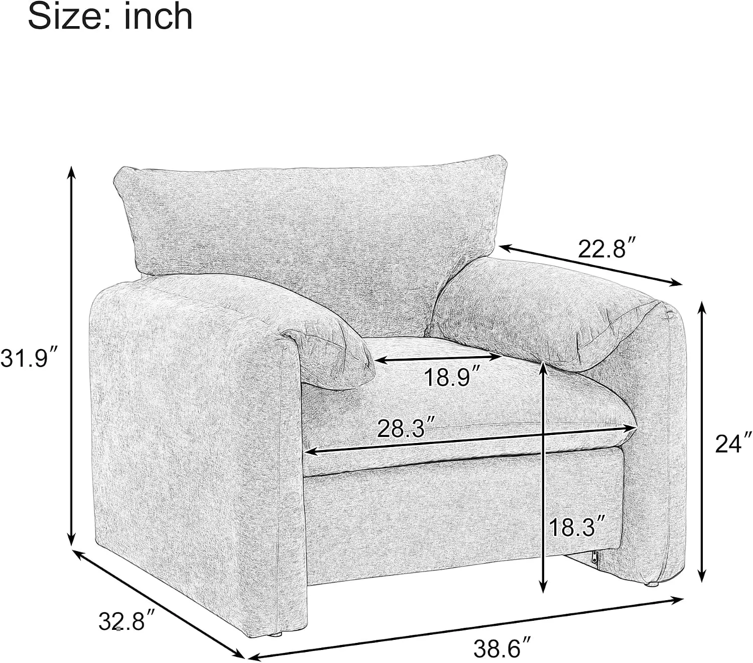 Modern Style Chenille Oversized Armchair Accent Chair Single Sofa Lounge Chair 38.6'' W for Living Room, Bedroom, Matcha Green