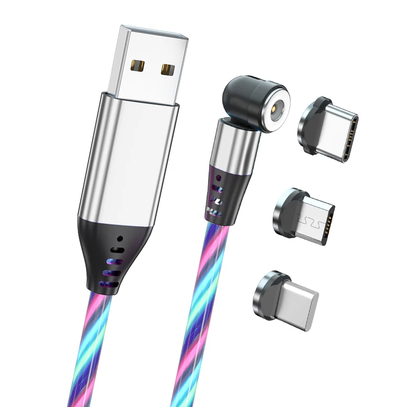 

540 Rotate Luminous Magnetic Cable Fast Charging Mobile Phone Charge Cable For Xiaomi LED Micro USB Type C For iPhone Cable