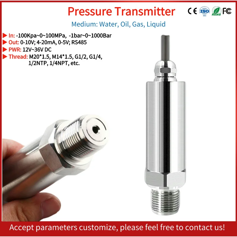 Pressure Transmitter 0-10v 4 20ma RS485 Water Oil Fuel Tank Pressure Transducer Waterproof Pressure Sensor