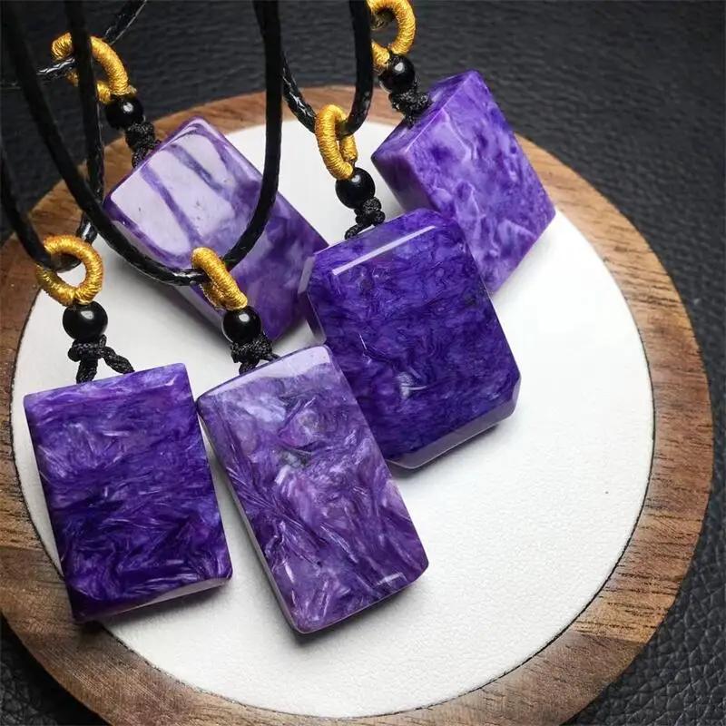 Natural Charoite Cube Pendant Fashion Elegance Healing Jewelry Birthday Crystal Gift Women Mature Charm 1pcs