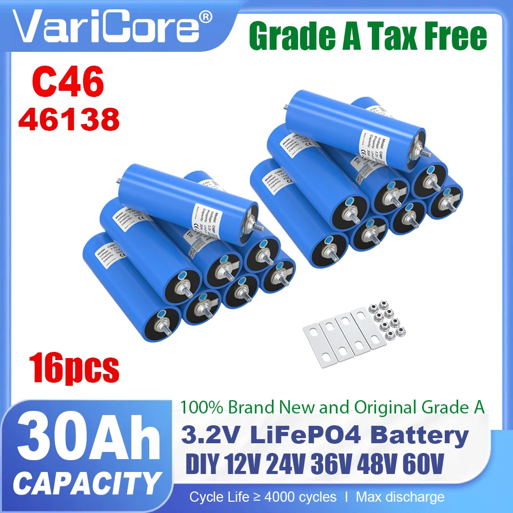 16pcs 3.2v 360Ah 340Ah Lifepo4 Battery Lithium Iron Phosphate Cell For 12v 24v RV Campers Golf Cart Off-Road Off-grid Solar Wind