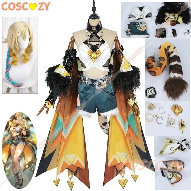 Newly Genshin Impact Xilonen Cosplay Costume Halloween Carnival Convention Role Play Game Unform Wig Ears Tail Set for Woman