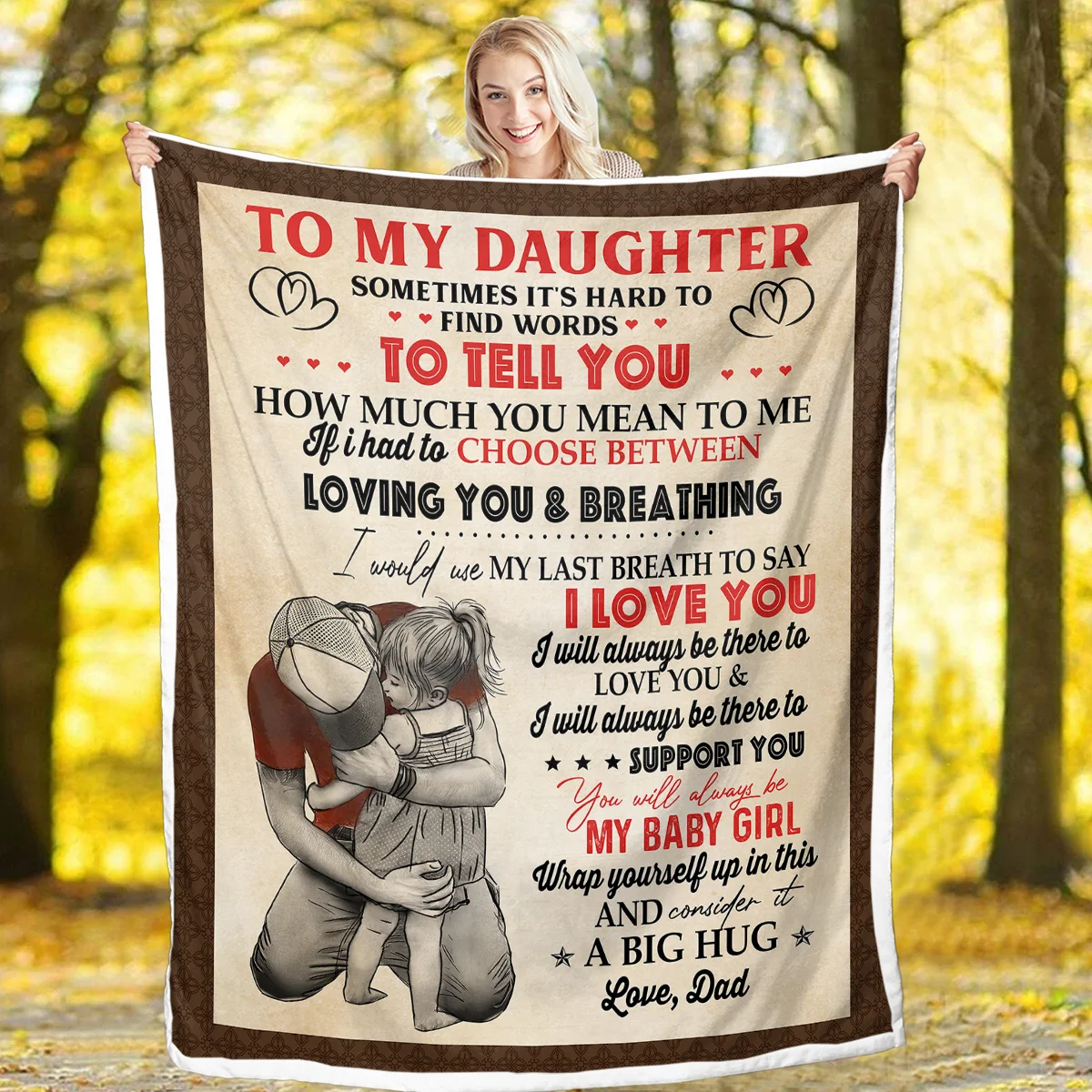 BeddingOutlet To My Daughter Sherpa Throw Blanket for Girls Women Boys Warm Cozy Fluffy Love Hug Letter From Dad Fleece Blanket