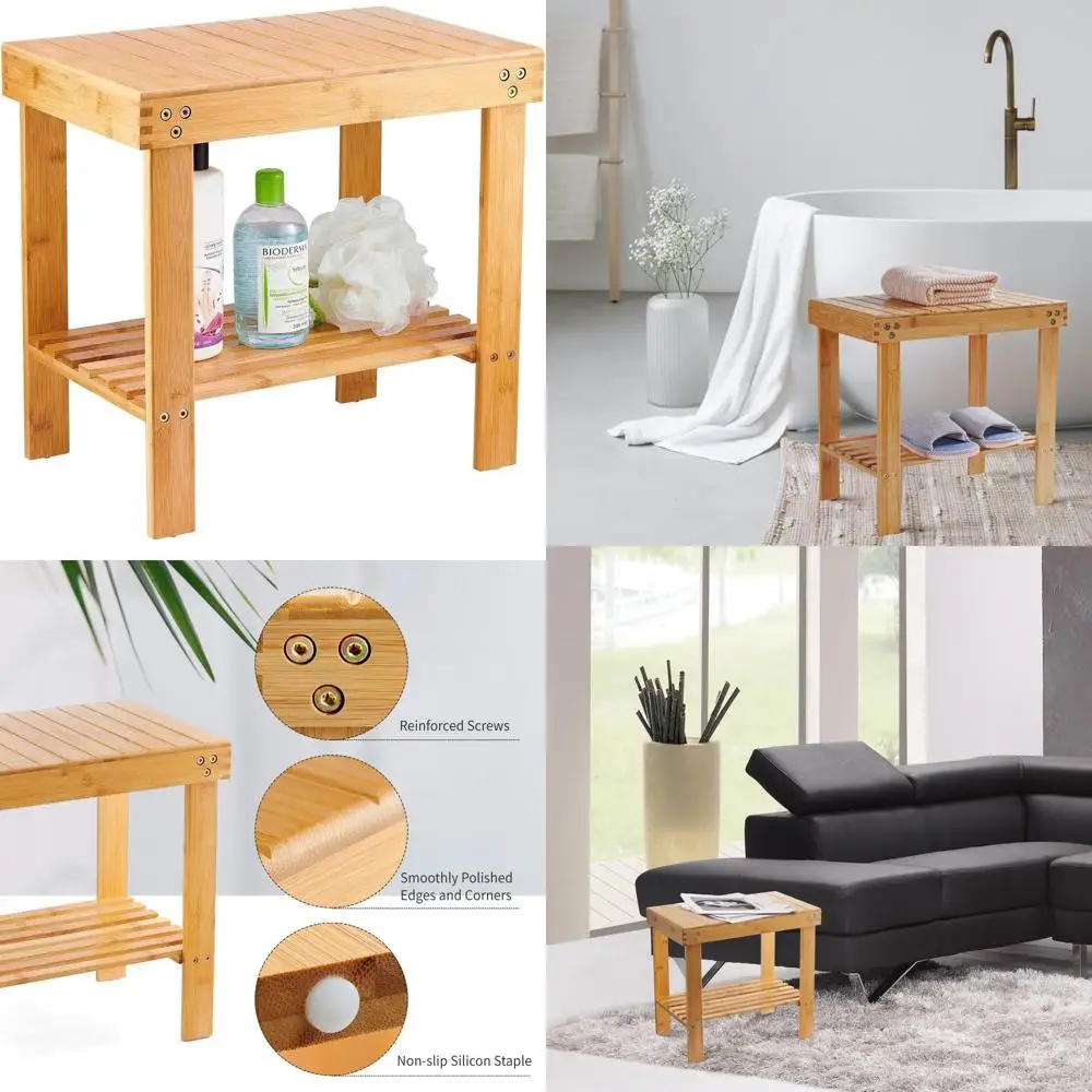 

Бамбуковая душевая скамейка vaefae, деревянная скамейка для спа-салона, подставка для ног, табурет для бритья с нескользящими ножками и полкой для хранения, работает в б