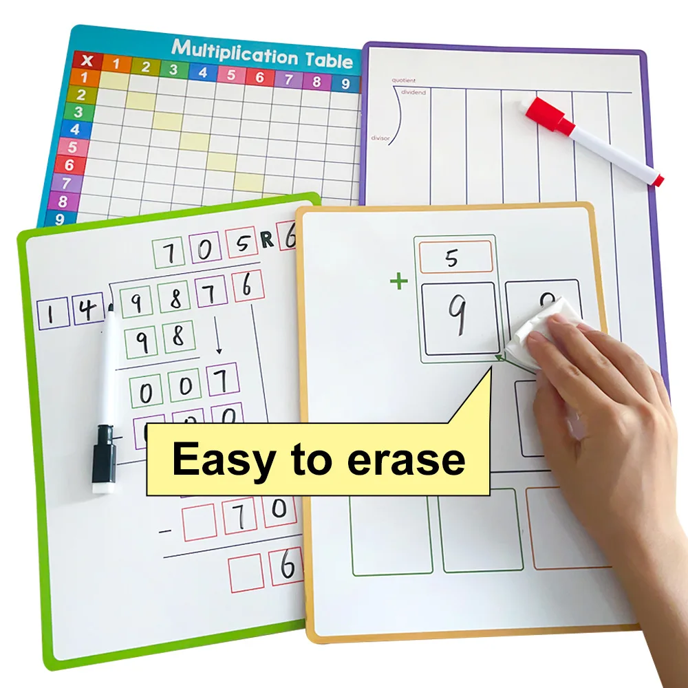 A4 Double-sided Erasable Board for Multiplication Division Math Practice Elementary Students Arithmetic Draft