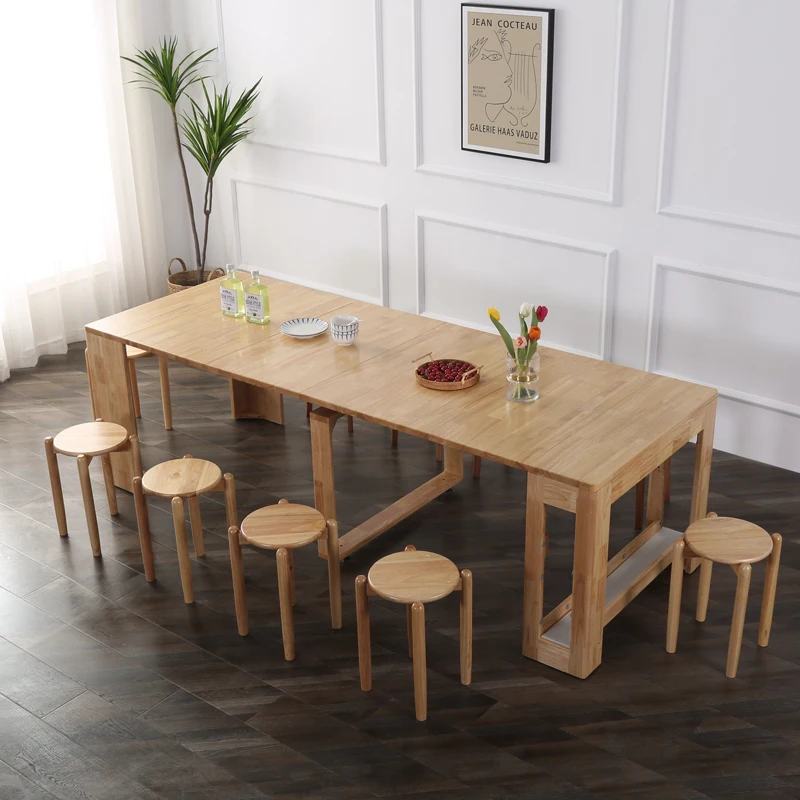 Nordic telescopic dining table solid wood household folding invisible table multi-functional space saving