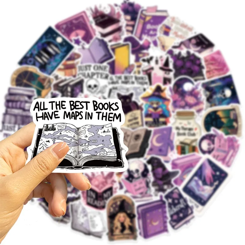 10/50Pcs Purple Gothic Witch Bookish Stickers Magic Book Reading Decals Scrapbook Diary Phone Luggage Sticker Toys Decoration