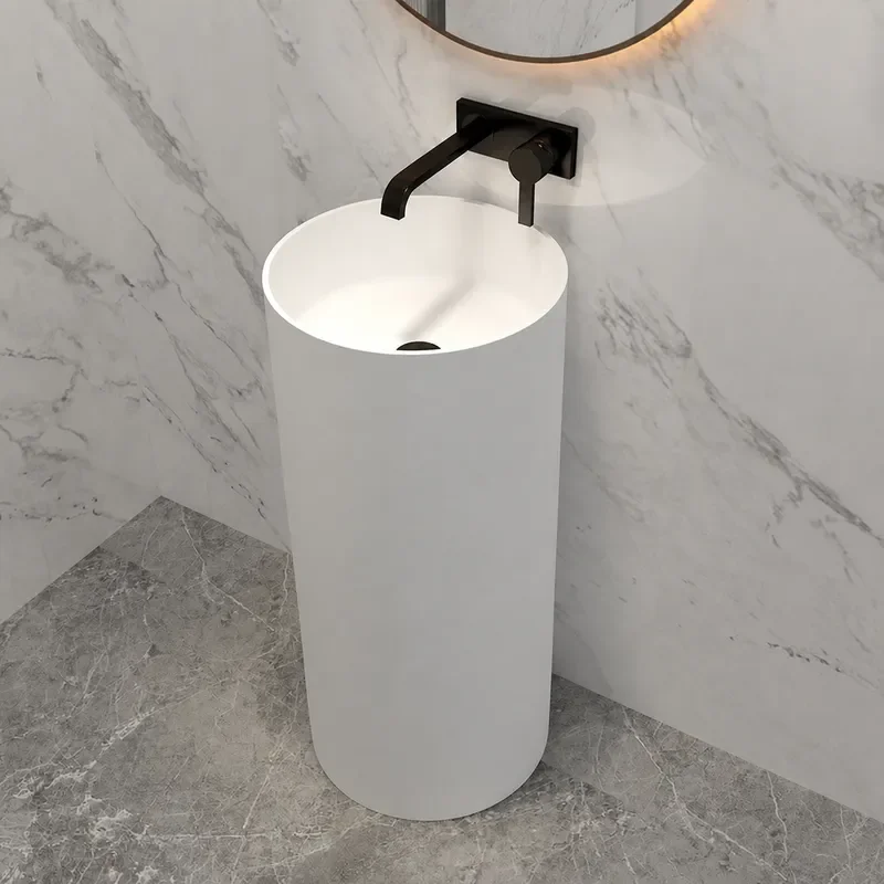 B&B Round Column Wash Basin Artificial Stone Floor Standing Sink Hotel Bathroom Integrated Pedestal Basin Modern Design