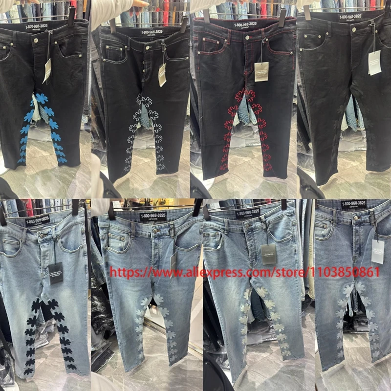 

LOSTSHDWS Jeans Men Embroidery Logo Denim Straight-leg Trousers American Street Style Simple Slim Lost Shdws Jeans Streetwear