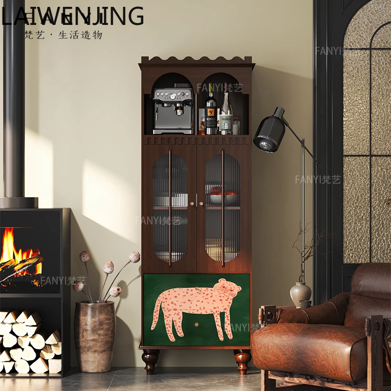 

MJY retro decorative vertical cabinet, TV side decoration integrated wall solid wood wine cabinet