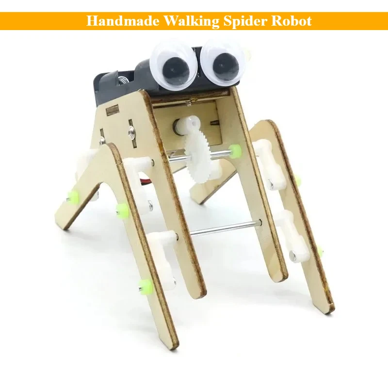 Imagination DIY Handmade Walking Spider Robot Bionic Robot Assemble Model Science Technology Education Experiment Kit Wooden