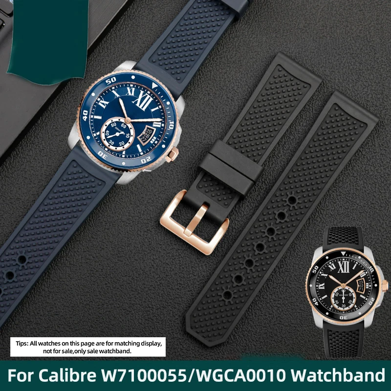 

Large Fluororubber Watch Strap For Cartier Calibre W7100055/WGCA0010 Rubber Watchband Waterproof Dustproof Belt 23mm 24mm