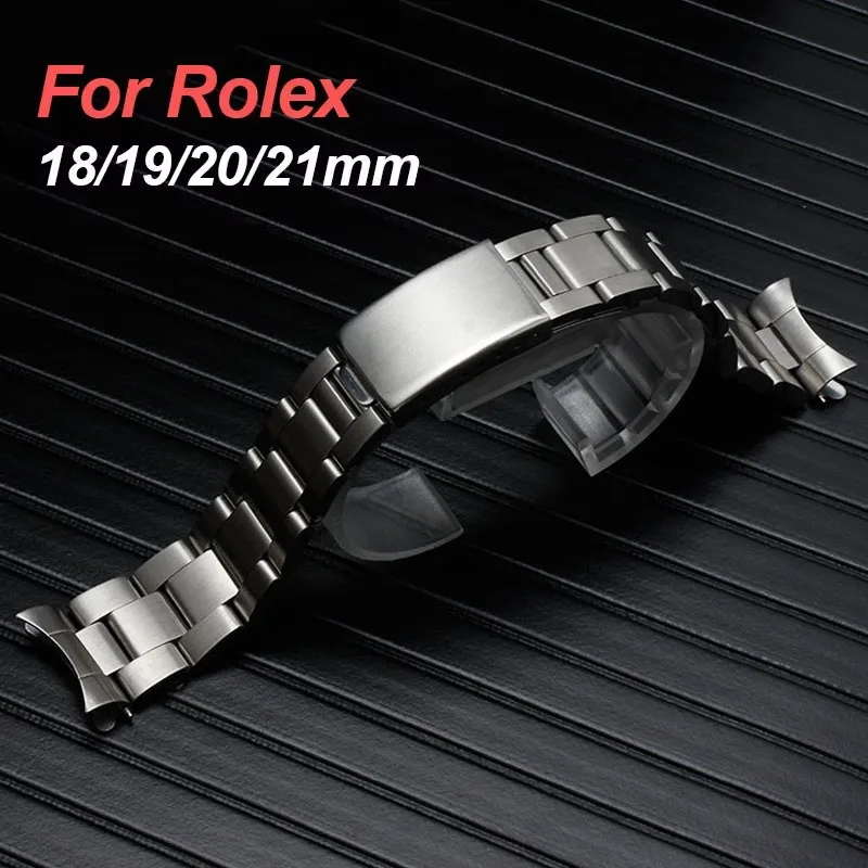 

Ремешок для часов из нержавеющей стали для Rolex 18 мм, 19 мм, 20 мм, 21 мм, мужской спортивный ремешок для Oyster с изогнутым концом, сменный металлический браслет