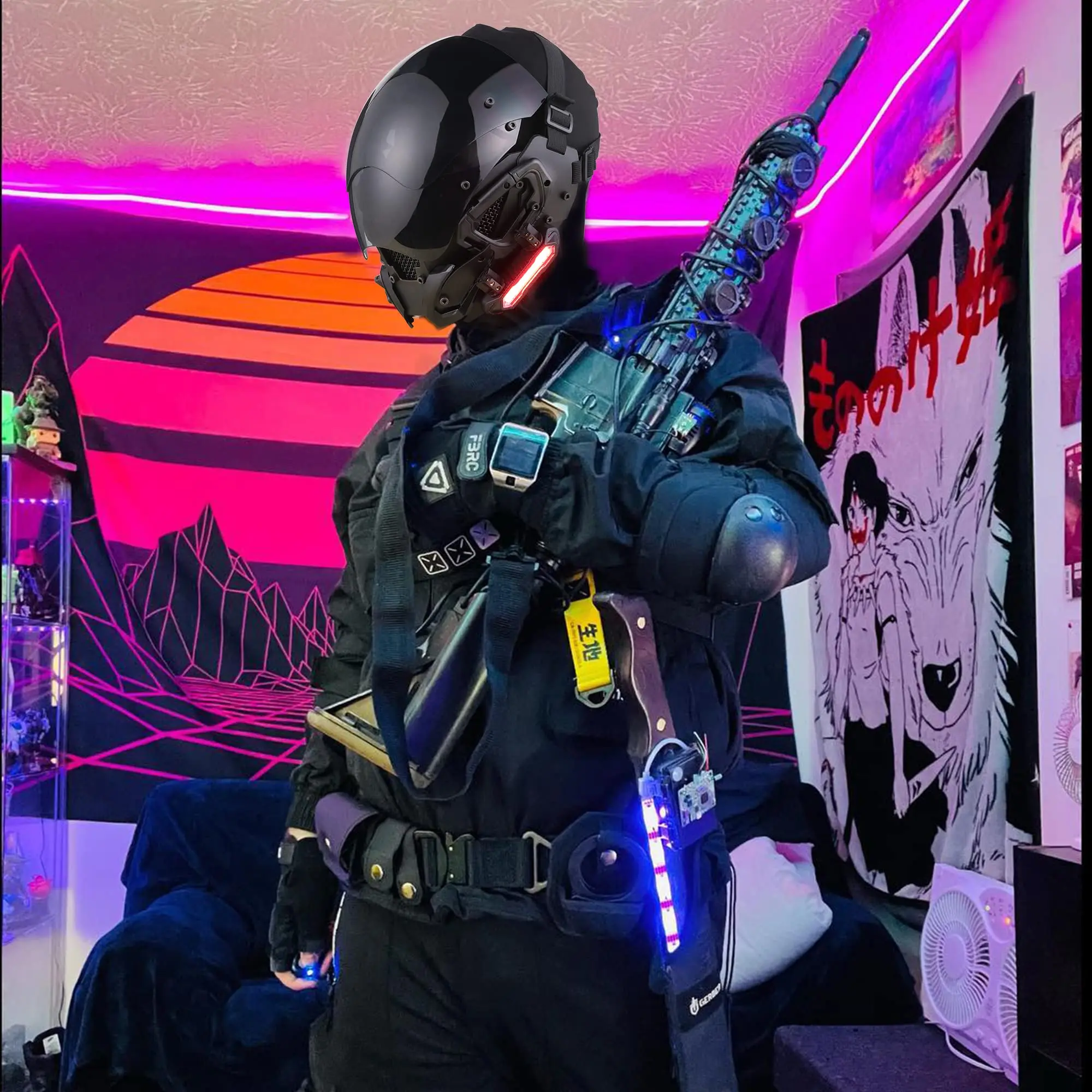 خوذة فاسق مستقبلية، قناع الخيال العلمي القوطي، زي الهالوين التنكري مناسب لمهرجان الموسيقى للنساء والرجال