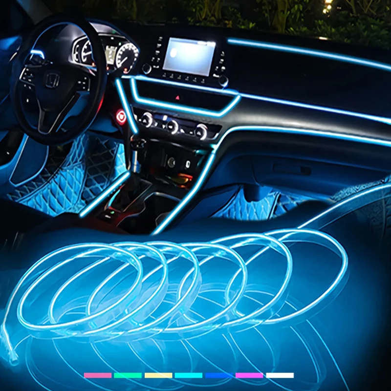 Auto Innen Atmosphäre LED Licht Dekoration Streifen Umgebungs Lampe RGB Auto Streifen Neon Kaltes Licht Refit Auto Dekoration Zubehör
