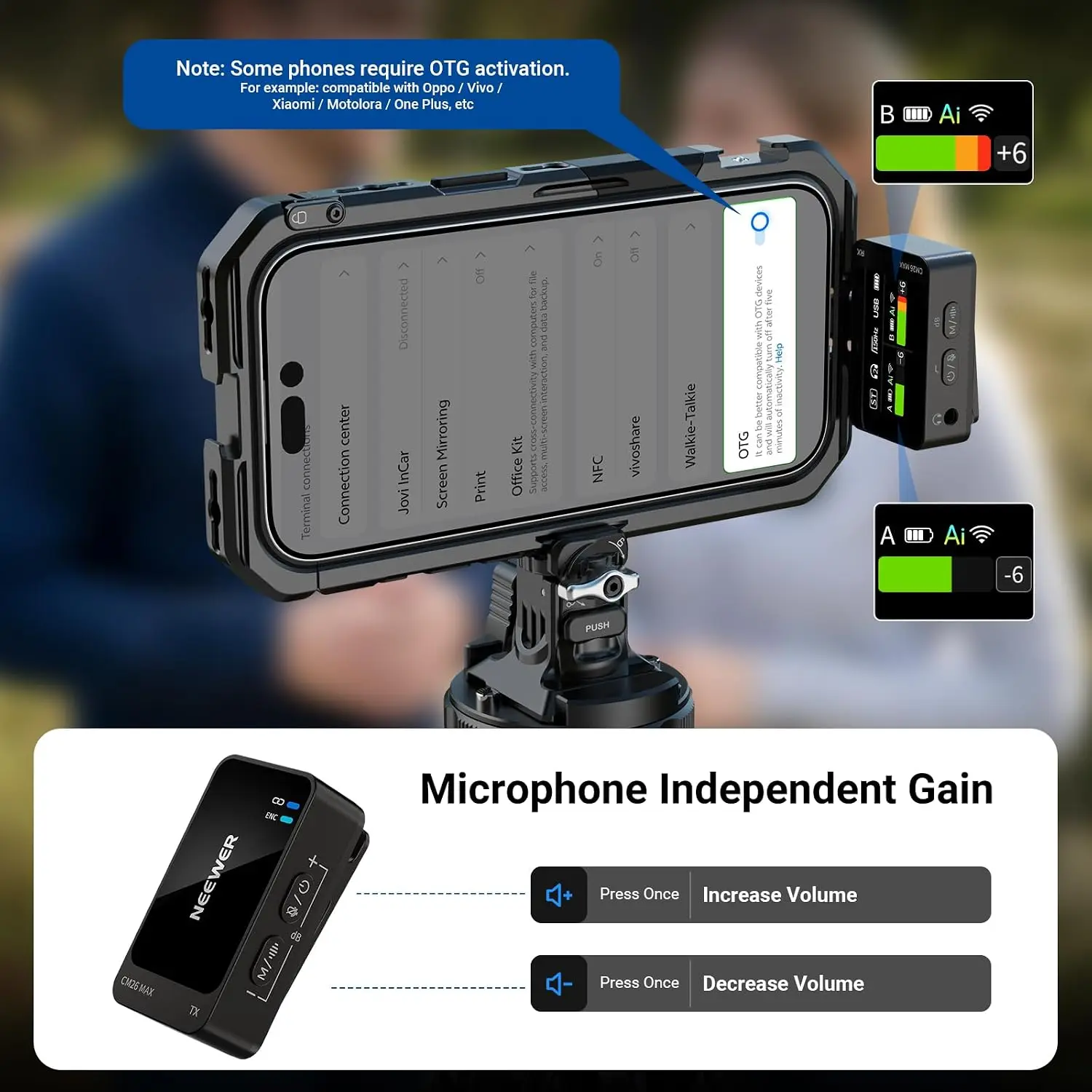 NEEWER CM26 MAX AI Wireless Lav Mic Compatible with iPhone 17 16 15 Android Camera PC, USB C Plug & Play App Control