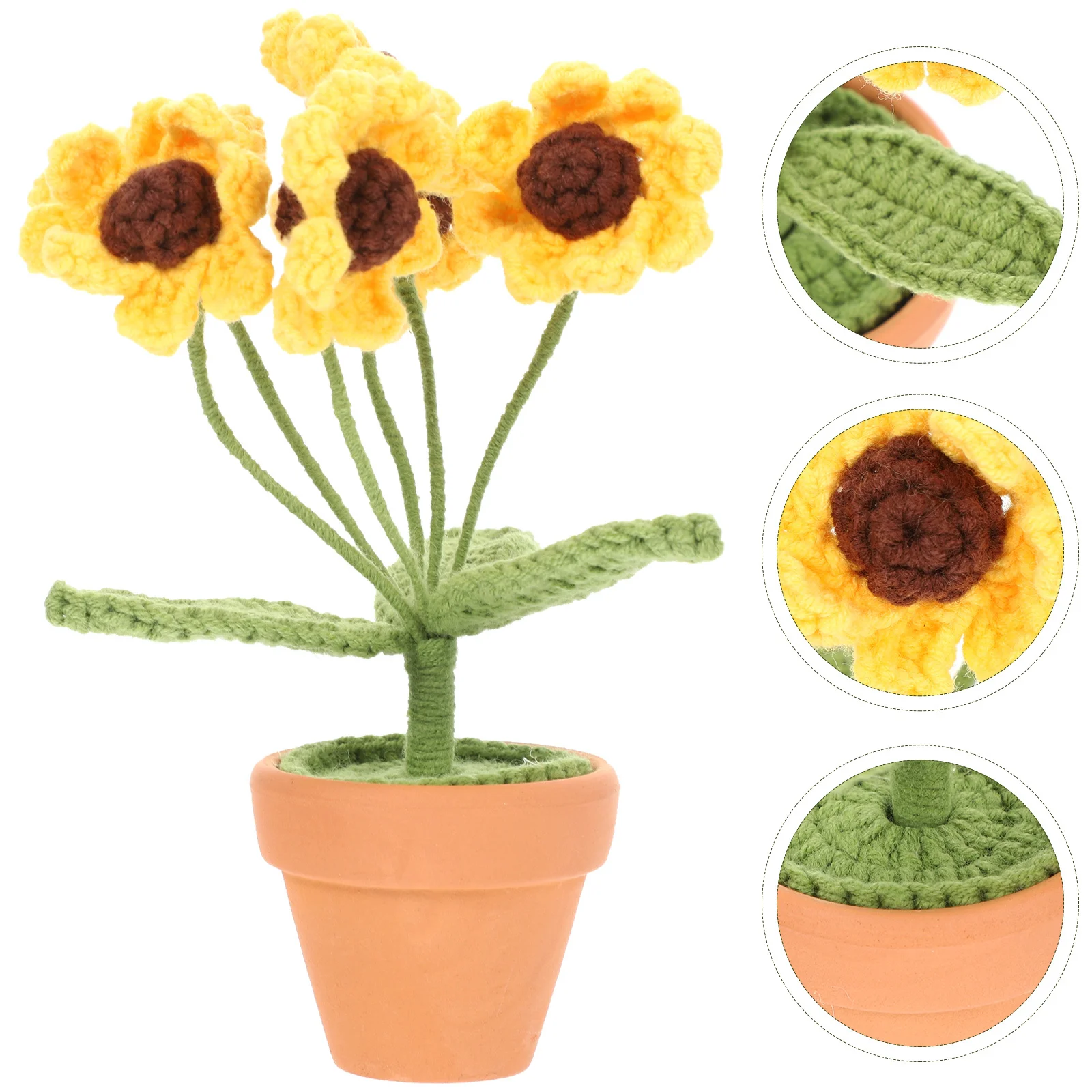 

Realistic Artificial Potted Flower Decor Ceramic Cotton Thread Mini Knitting Flower Ornament Home Office Desktop Decoration