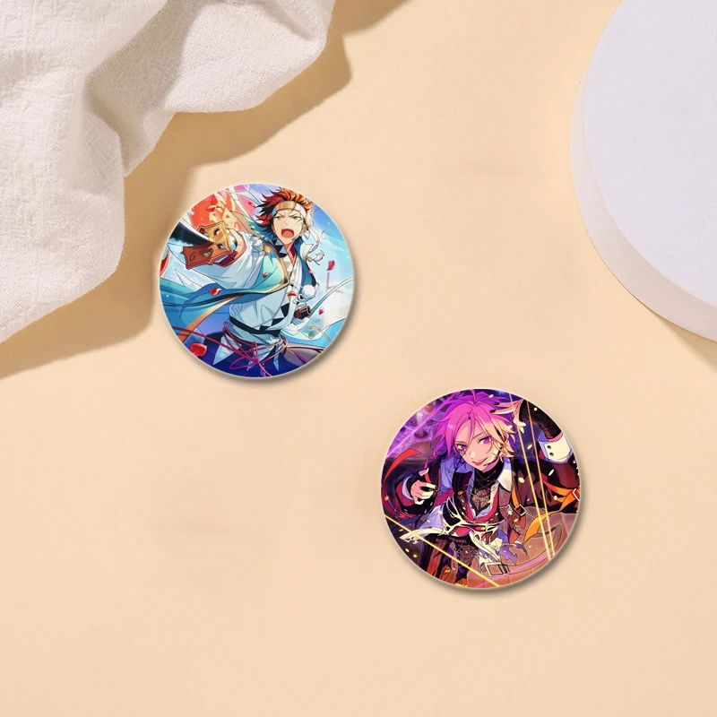 58/44/32MM Anime Ensemble Stars Pins Round Cartoon Figures Badge Rei Tsukinaga Isara Mao Sakuma Brooch for Fans Collection Gifts