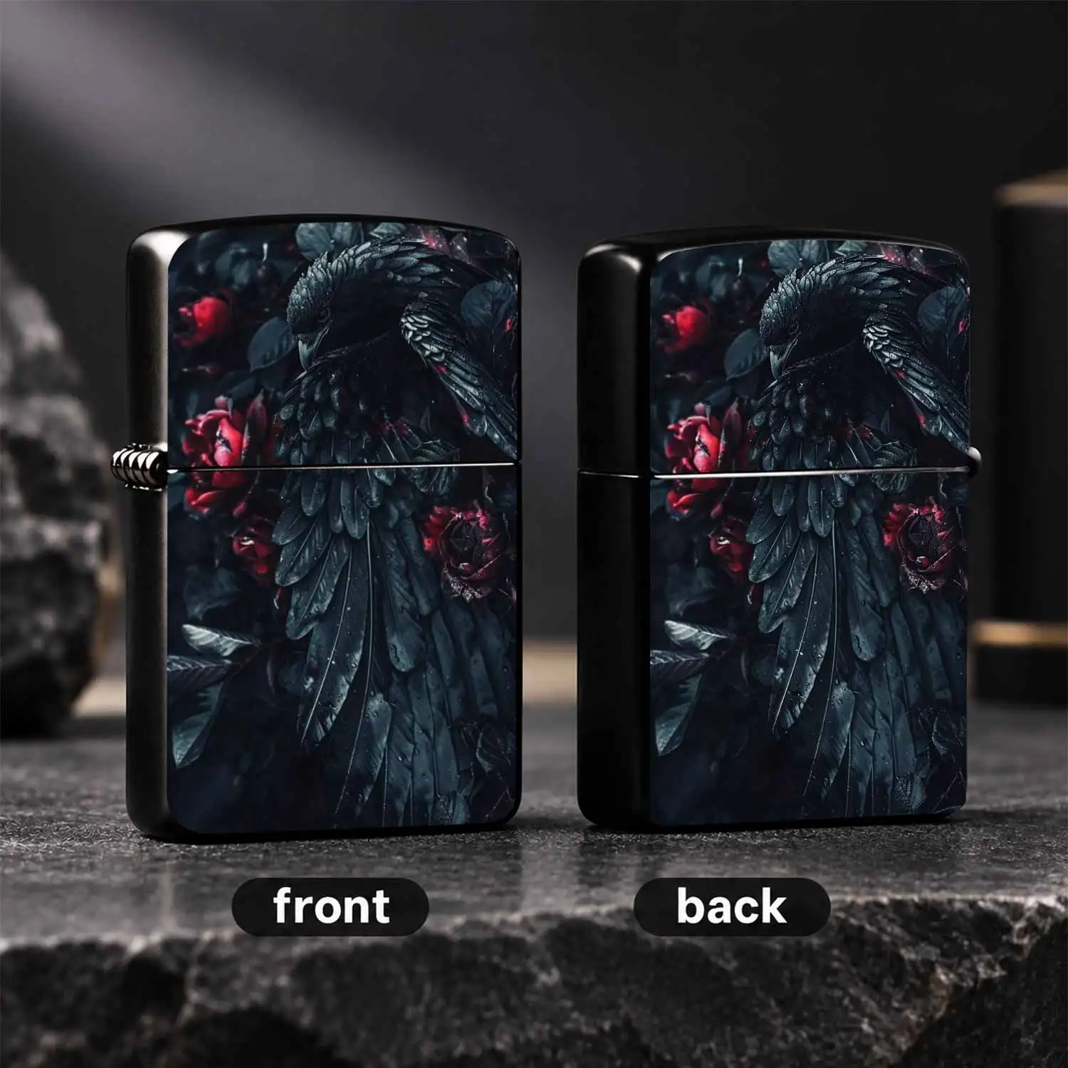 Dark Aesthetic Crow & Rose Print Lighter, Moody Artistic Portable Ignition Tool For Daily Outdoor Gathering, Unique Stylish Accessory For Personal Matching, Exquisite Present Choice For Family Friends To Show Distinct Tastes, No Extra Redun