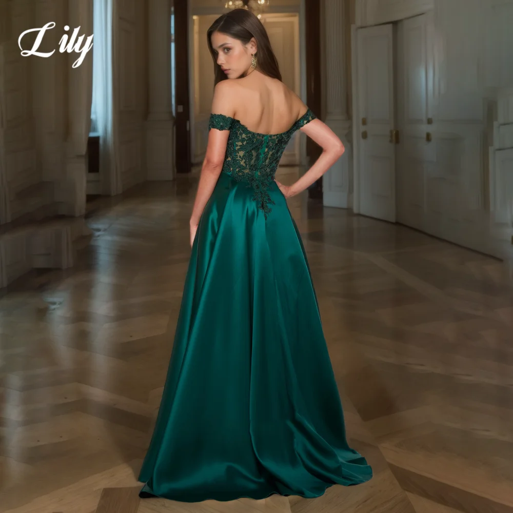 Lily Dark Green Elegant Evening Dresses Sweetheart Off the Shoulder Hollow Prom Dress with Fishbone Satin Formal Gown Customized