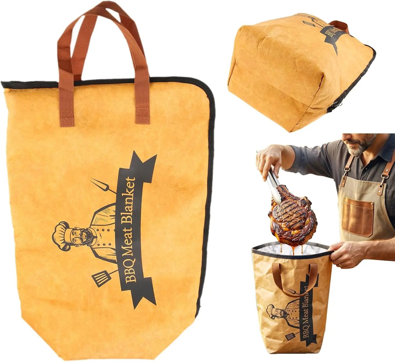 1pc BBQ Meat Resting Insulated Bag Reusable Heat Retention Warmer Blanket Waterproof Oil Resistant Portable Strap Easy Clean