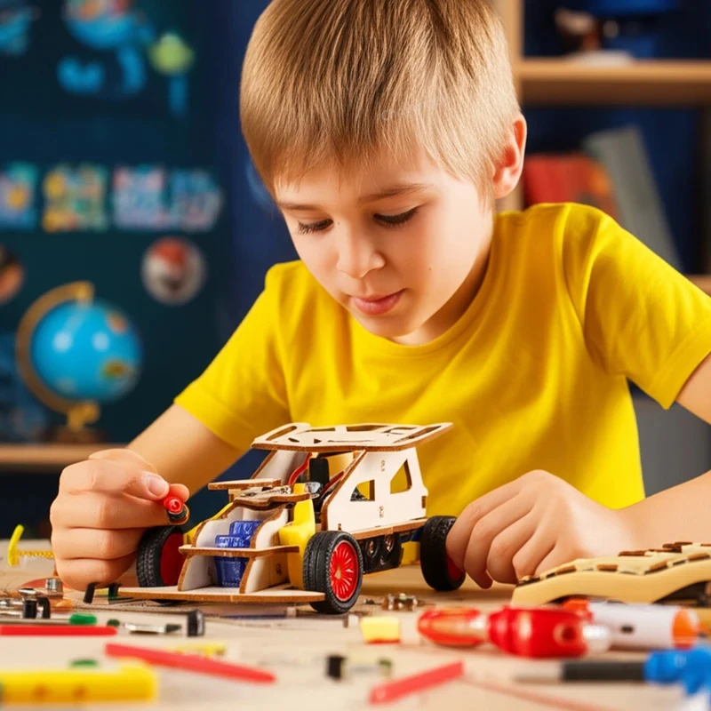 DIY Wooden Remote Control Car Mini Four-Wheel Drive Racing Car Science Experiment Kits STEM Educational Toy for Teen Kids Gifts