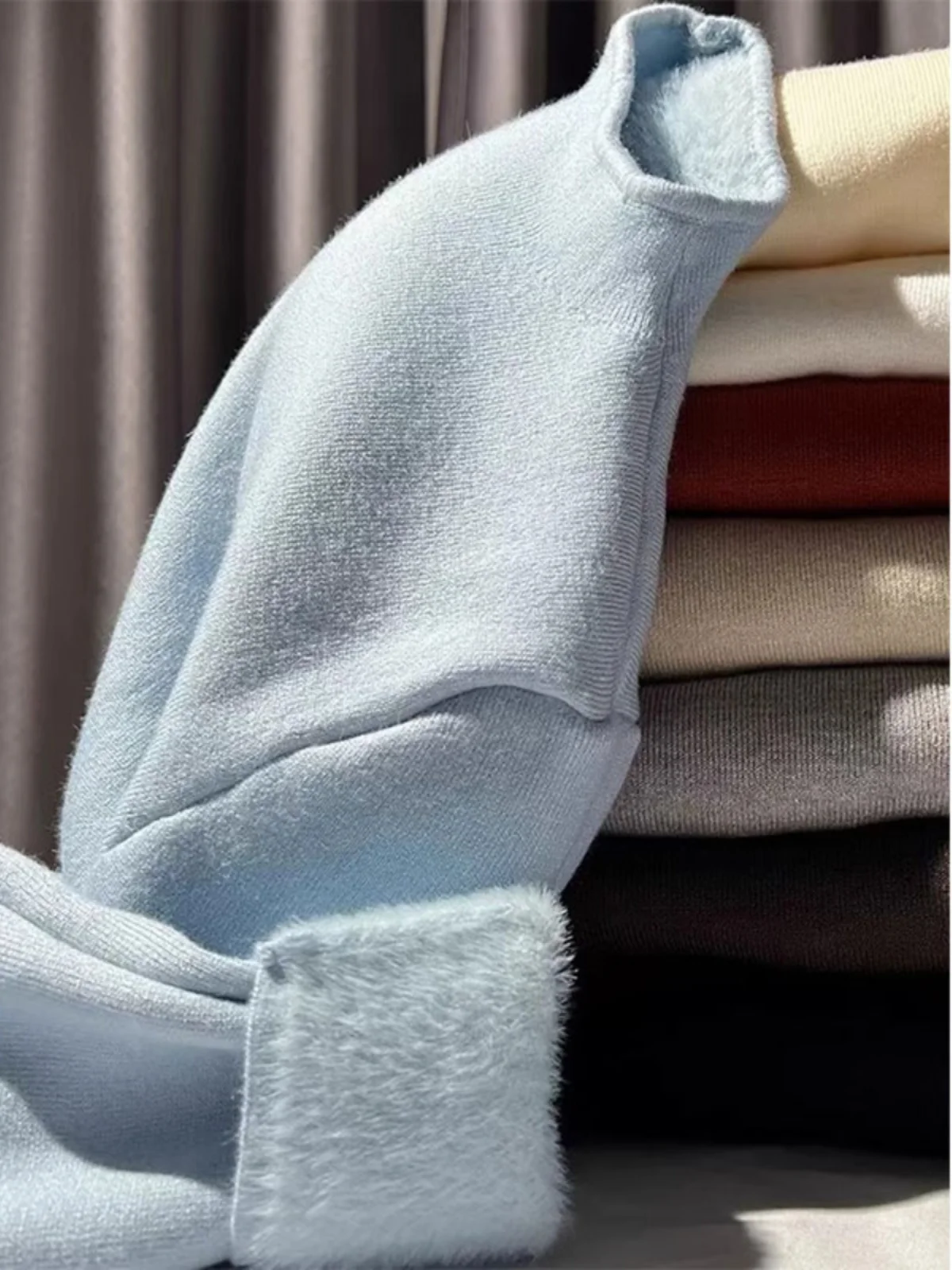 

Thickened Fleece Lined Integrated Velvet Knitted Top Women's Autumn Winter Warm Base Layer Sweater Ultra Thick Stand Collar