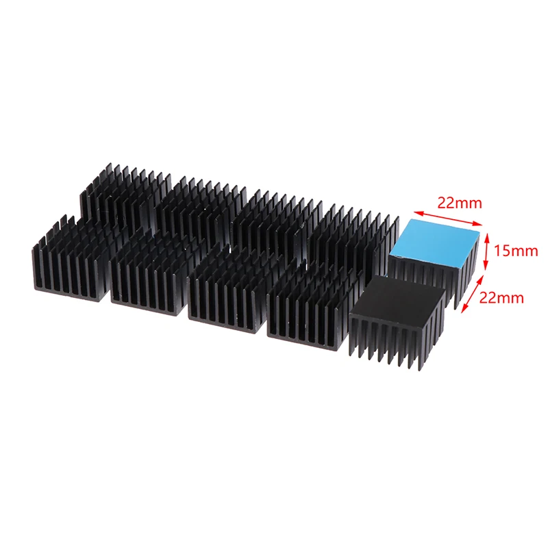 5Pcs radiatore radiatore dissipatore di calore in alluminio 22*22*15mm con nastro termico per Computer LED IC Chip elettronico