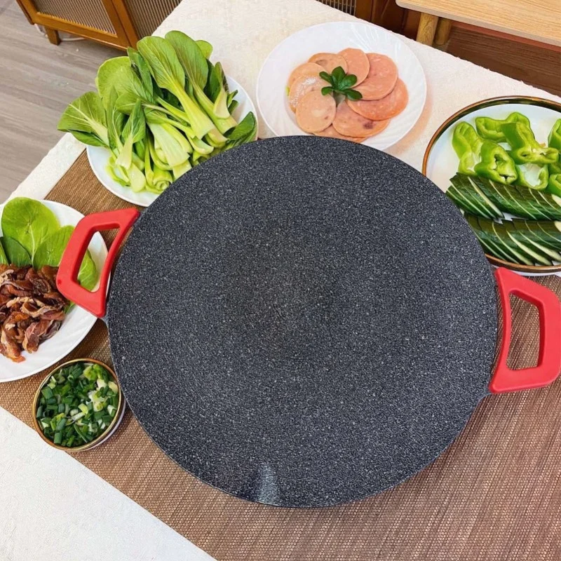 30cm Electric Grill Pan Round BBQ Griddle Concave Design Nonstick Coating Temperature Knob Adjustment Electric Grill Plate